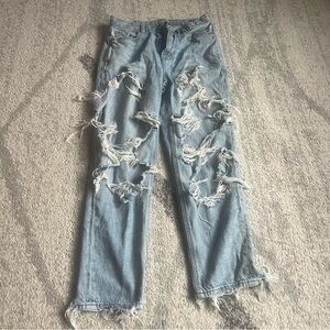 American Eagle High Waisted Distressed Mom Jeans Womens Size 4